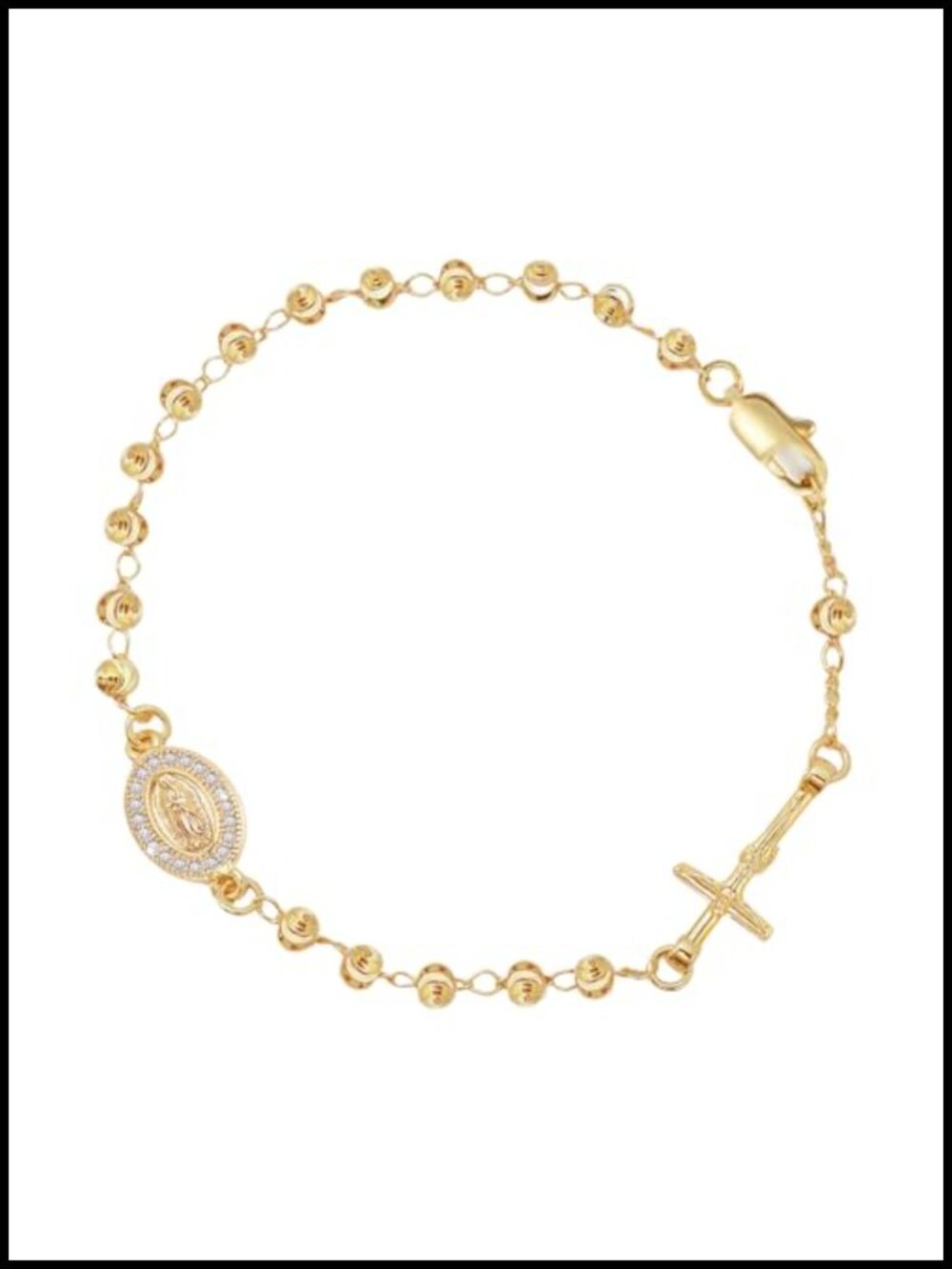 14K Gold Plated Rosary Cross Bracelet Catholic Virgin Mary Charm Dainty Jewelry